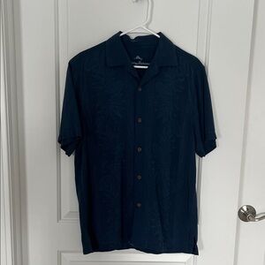 LIKE NEW Tommy Bahama Men's Navy Button Down Shirt 100% Silk